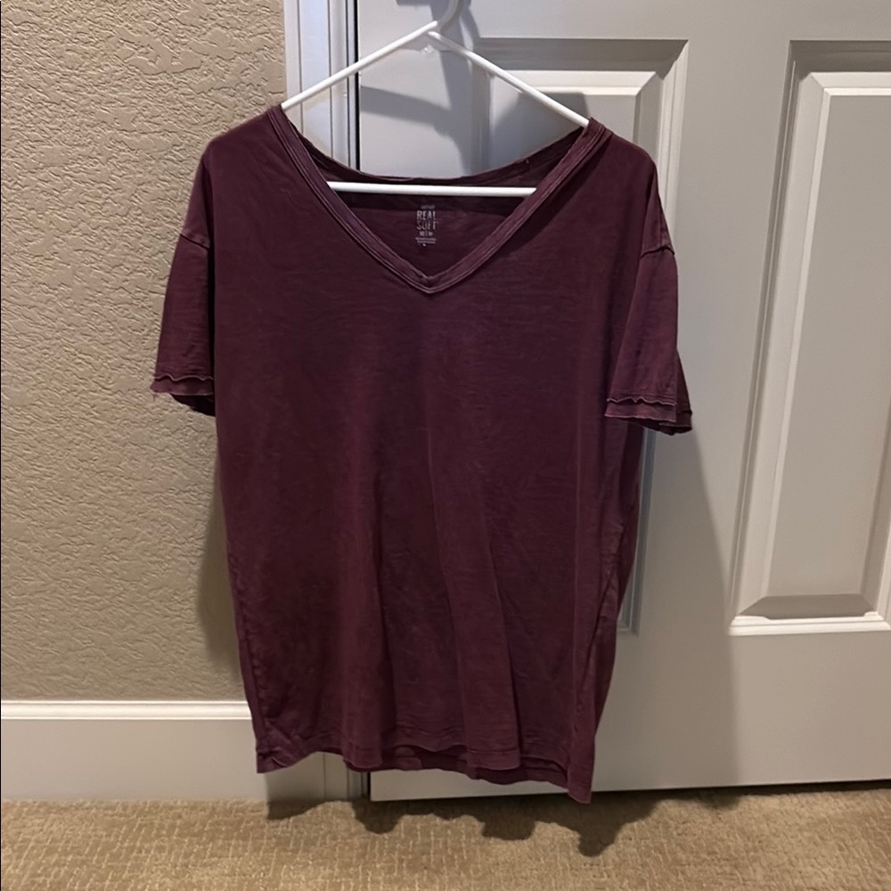 Maroon aerie V Neck T-Shirt Size Small